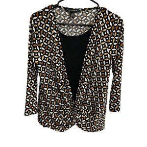 Carolyn Taylor Geometric Print 3/4 Sleeve Top Twist Front Accent Size S